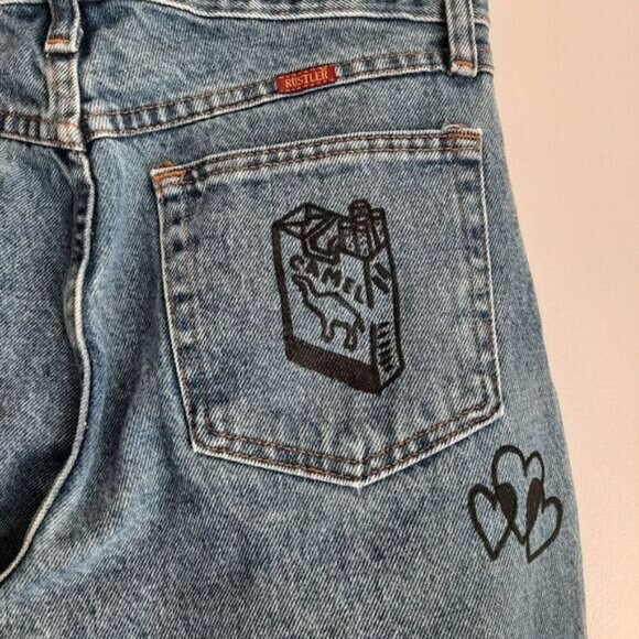 Rustler Blue High Rise Women Jeans with Black Graphics - Picture 11 of 16